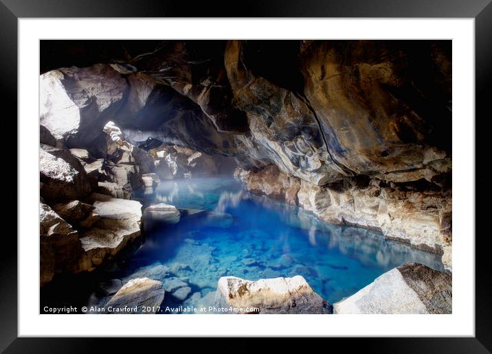 Grjotagja Cave and  Thermal Pool, Iceland Framed Mounted Print by Alan Crawford