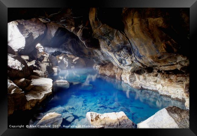 Grjotagja Cave and  Thermal Pool, Iceland Framed Print by Alan Crawford
