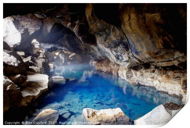 Grjotagja Cave and  Thermal Pool, Iceland Print by Alan Crawford
