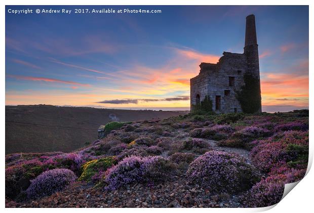 Cornish Engine House at Sunset (Tywarnhayle) Print by Andrew Ray