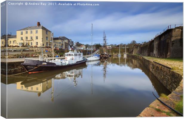 Morning Reflections (Charlestown Dock) Canvas Print by Andrew Ray