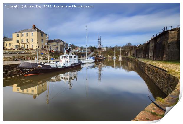Morning Reflections (Charlestown Dock) Print by Andrew Ray