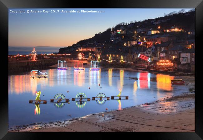 Mousehole Christmas Lights Framed Print by Andrew Ray