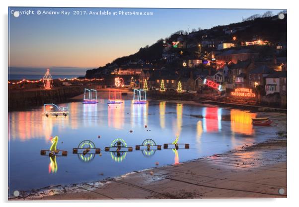 Mousehole Christmas Lights Acrylic by Andrew Ray