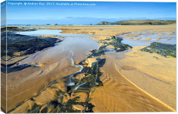 Stream on Constantine Bay Beach. Canvas Print by Andrew Ray