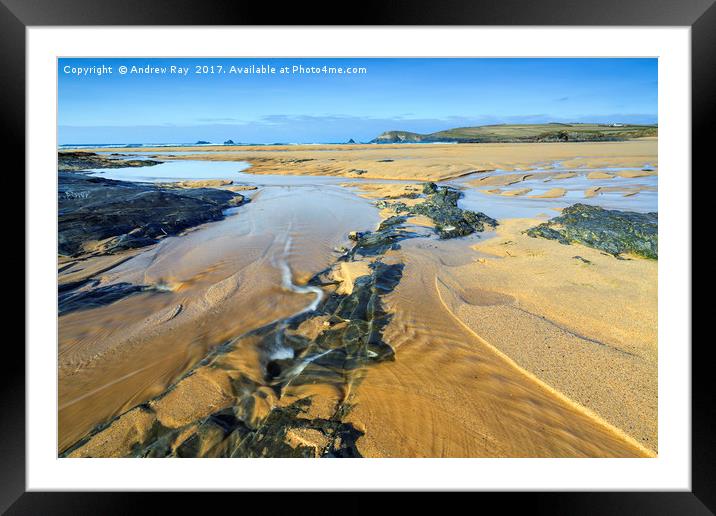 Stream on Constantine Bay Beach. Framed Mounted Print by Andrew Ray