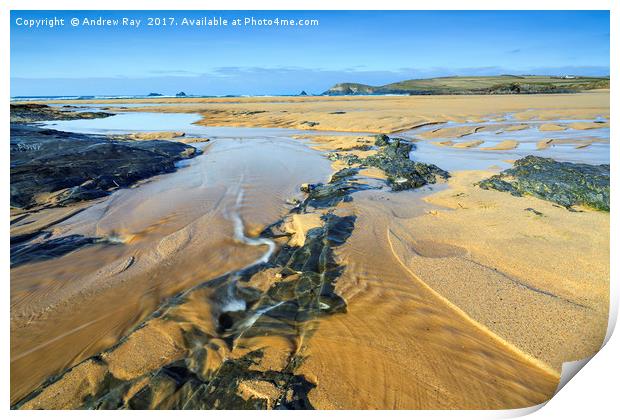 Stream on Constantine Bay Beach. Print by Andrew Ray