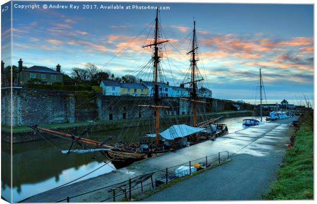 Sunrise over Charlestown Dock Canvas Print by Andrew Ray