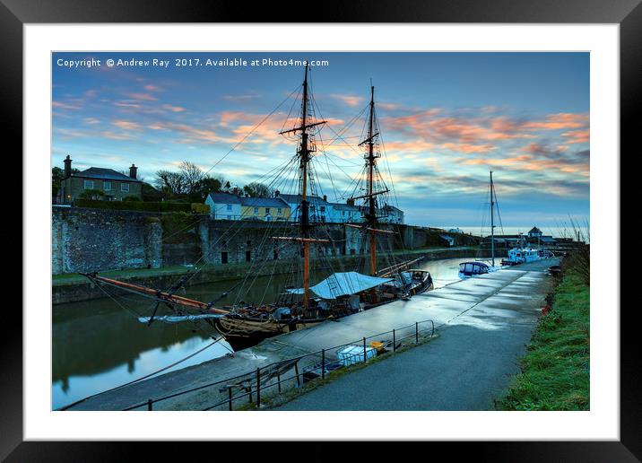 Sunrise over Charlestown Dock Framed Mounted Print by Andrew Ray