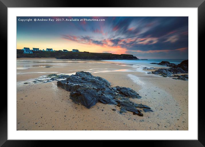 Treyarnon Beach at Sunset Framed Mounted Print by Andrew Ray