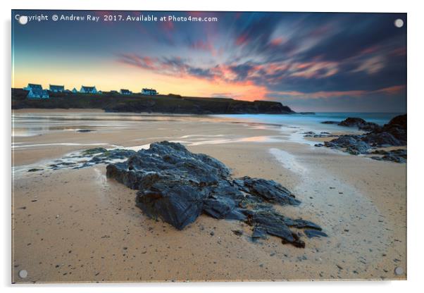 Treyarnon Beach at Sunset Acrylic by Andrew Ray