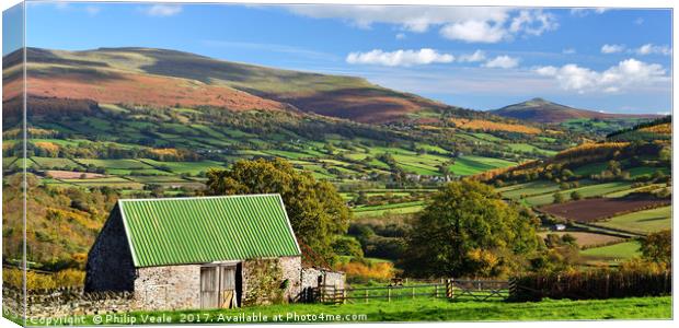 Sugarloaf and Pen Cerrig Calch Early Autumn. Canvas Print by Philip Veale