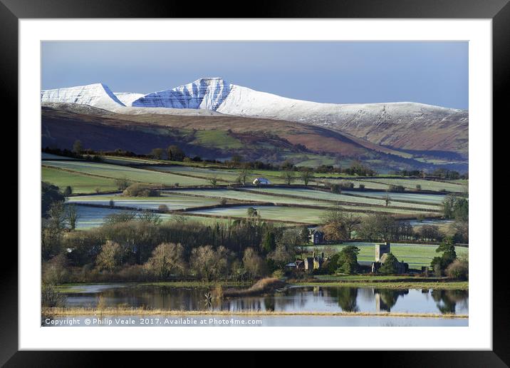 Pen y Fan and Cribyn's Snowy Peaks. Framed Mounted Print by Philip Veale