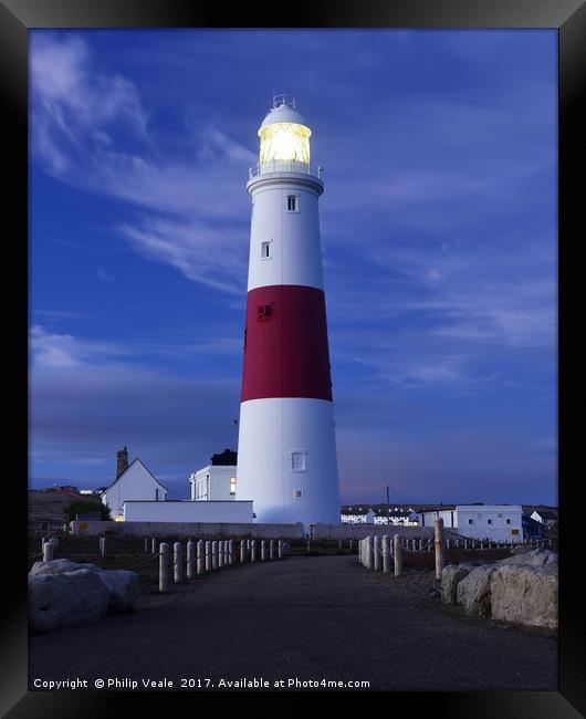 Portland Bill Lighthouse at night. Framed Print by Philip Veale