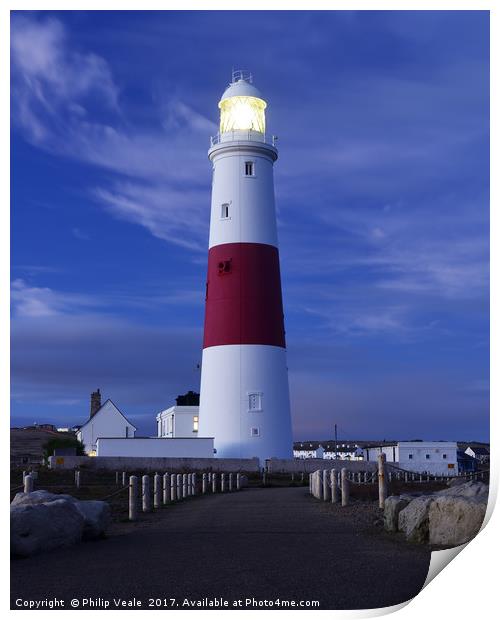 Portland Bill Lighthouse at night. Print by Philip Veale