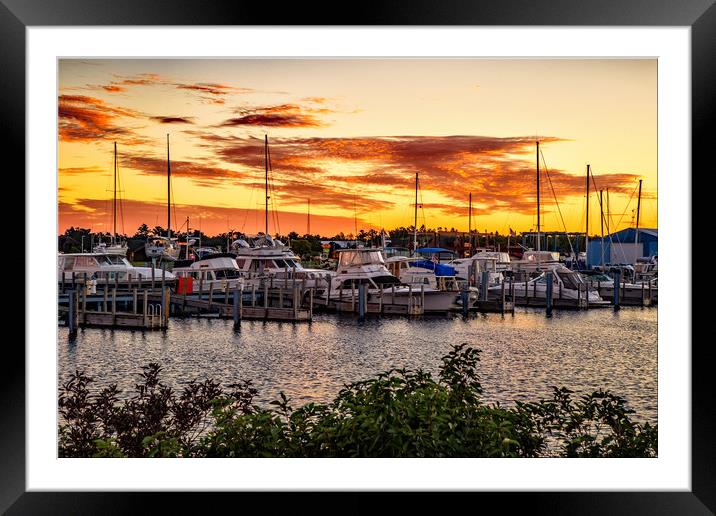 A view of the port area in Mackinaw City, Michigan Framed Mounted Print by Nataliya Dubrovskaya