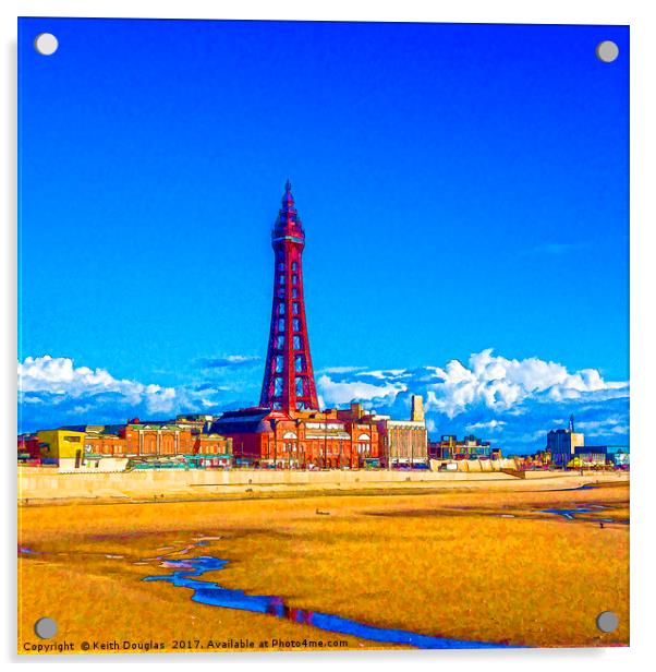 Blackpool Tower rising over the seaside Acrylic by Keith Douglas