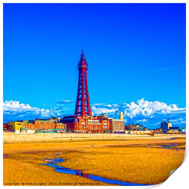 Blackpool Tower rising over the seaside Print by Keith Douglas