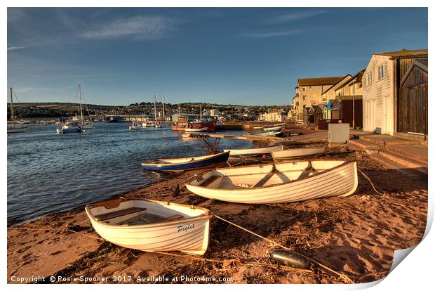 Golden light on Teignmouth Back Beach on The River Print by Rosie Spooner