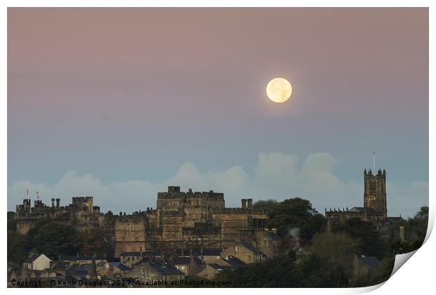 Full moon over Lancaster Castle Print by Keith Douglas