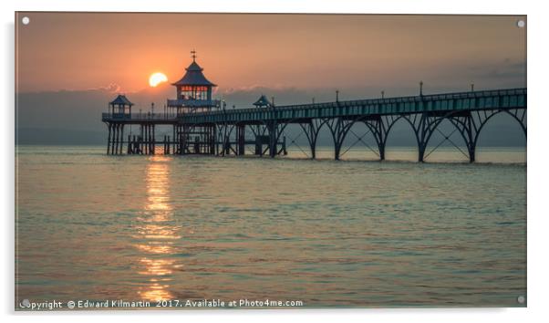 Sunset Clevedon Pier Acrylic by Edward Kilmartin