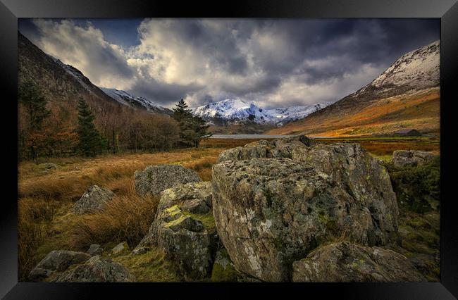 Looking down the Ogwen valley Framed Print by Clive Ashton