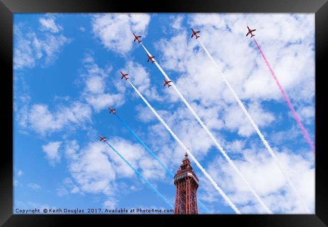 Red Arrows over Blackpool Tower Framed Print by Keith Douglas