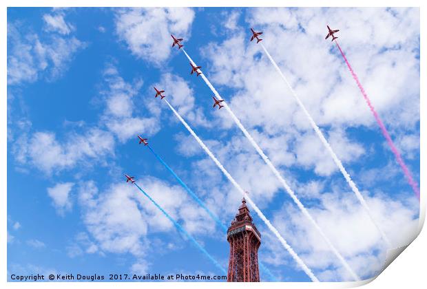 Red Arrows over Blackpool Tower Print by Keith Douglas