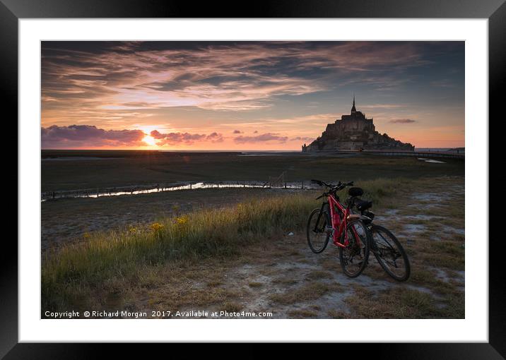Cycling at Mont St Michel, France Framed Mounted Print by Richard Morgan