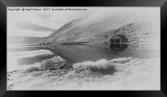 A lonely boathouse on the shores of lock Muick Framed Print by Nigel Higson