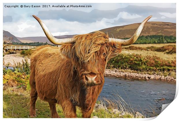 Highland cow cartoon Print by Gary Eason