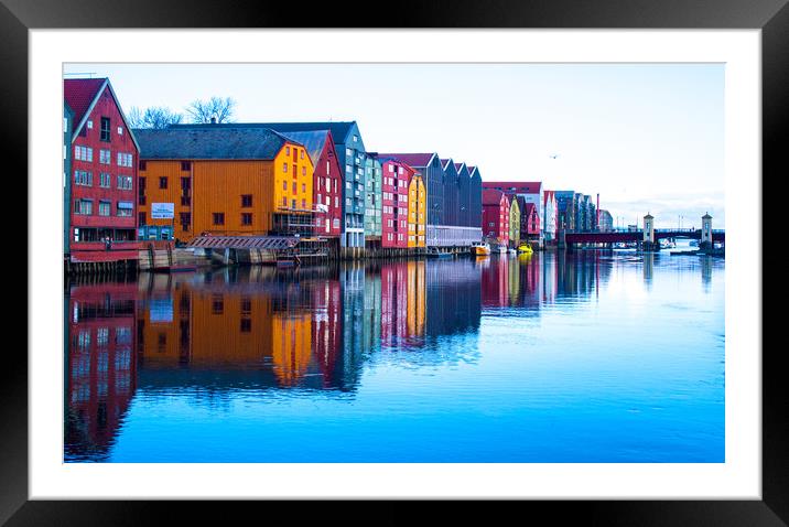 Vibrant Trondheim Waterfront Framed Mounted Print by Hazel Wright