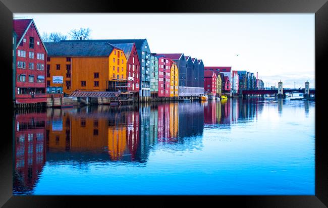 Vibrant Trondheim Waterfront Framed Print by Hazel Wright