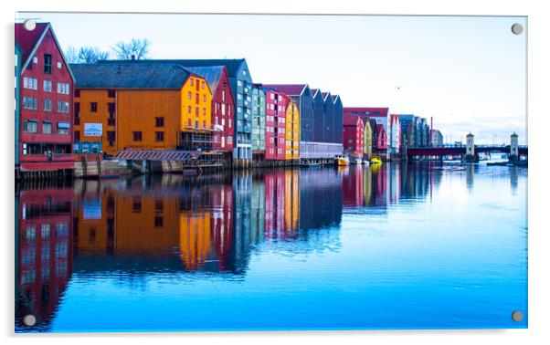 Vibrant Trondheim Waterfront Acrylic by Hazel Wright
