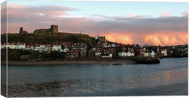 Whitby at Sunset Canvas Print by Janet Mann