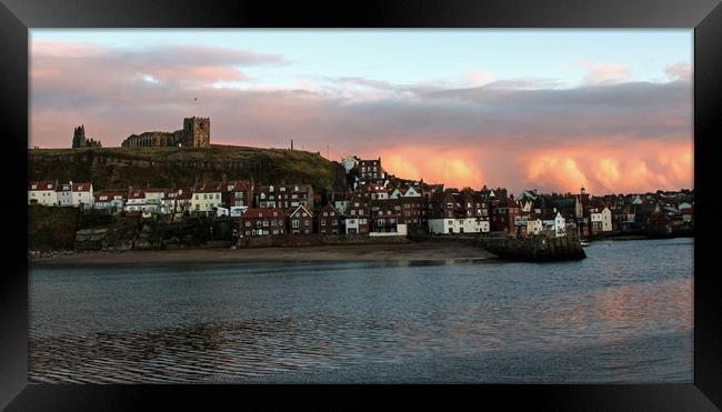 Whitby at Sunset Framed Print by Janet Mann
