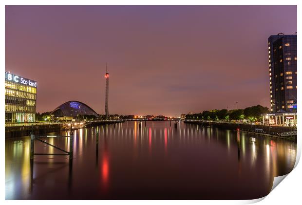 Glasgow cityscape at night Print by Marco Bicci
