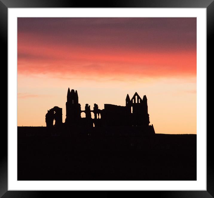 Sunrise behind Whitby Abbey  Framed Mounted Print by Janet Mann