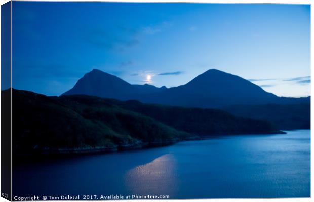 Moon over Quinag  Canvas Print by Tom Dolezal