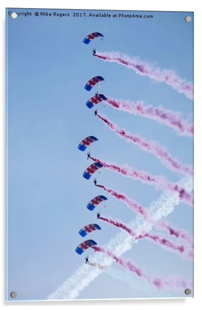 RAF parachute team in free fall.  Acrylic by Mike Rogers