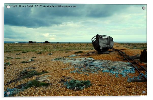 Shipwrecked boat at Dungeness Acrylic by Lee Sulsh