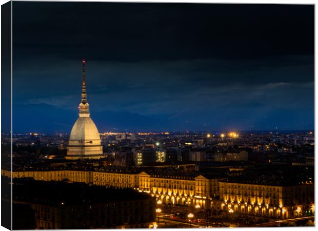 Turin Italy, Mole antonelliana illuminated in the  Canvas Print by Mirko Macari