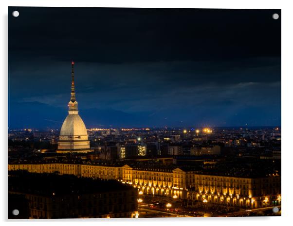 Turin Italy, Mole antonelliana illuminated in the  Acrylic by Mirko Macari