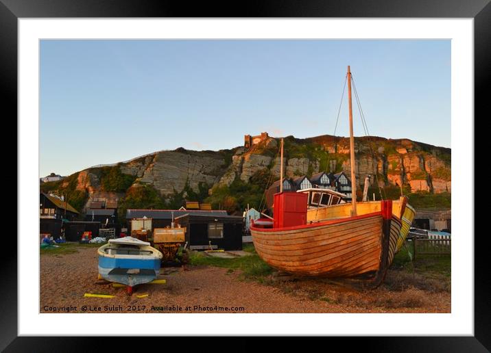 Hastings Fishing fleet at Sunset Framed Mounted Print by Lee Sulsh
