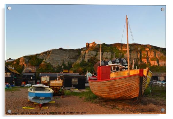 Hastings Fishing fleet at Sunset Acrylic by Lee Sulsh