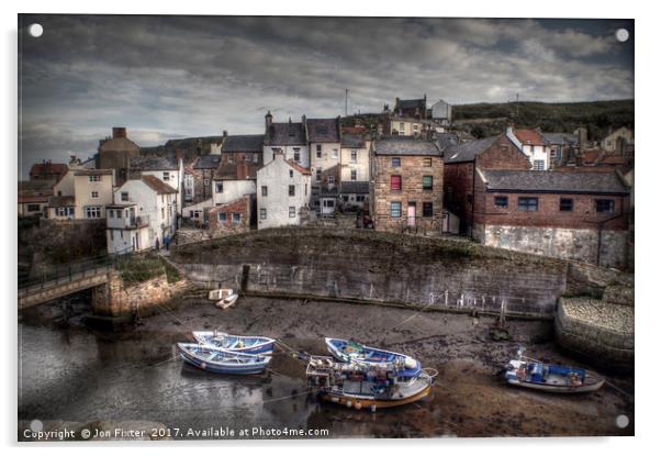 The Moorings  at Staithes North Yokshire  Acrylic by Jon Fixter