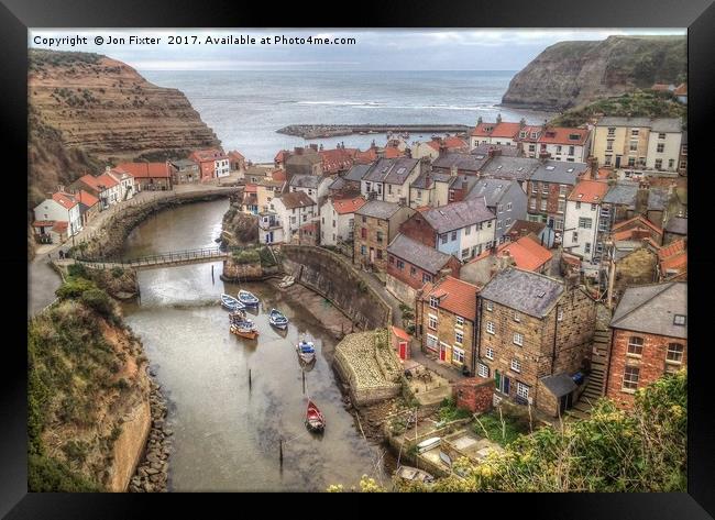 Looking down on Staithes  Framed Print by Jon Fixter