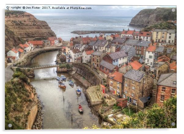 Looking down on Staithes  Acrylic by Jon Fixter