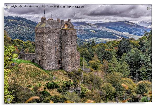 Neidpath Castle Acrylic by John Hastings