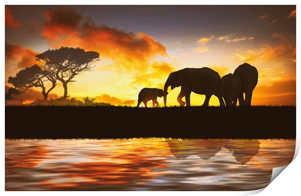 family of elephants Print by Guido Parmiggiani